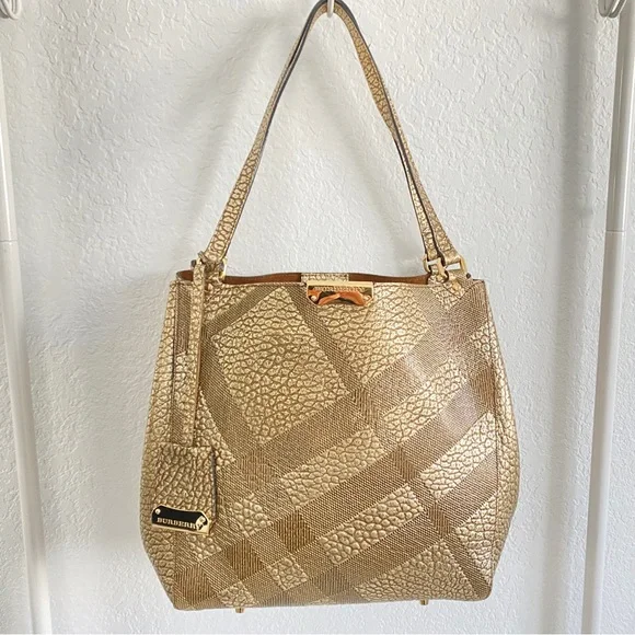 Burberry gold check leather bag